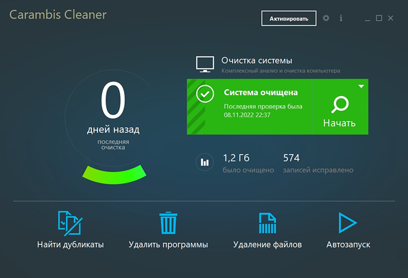 интерфейс Carambis Cleaner