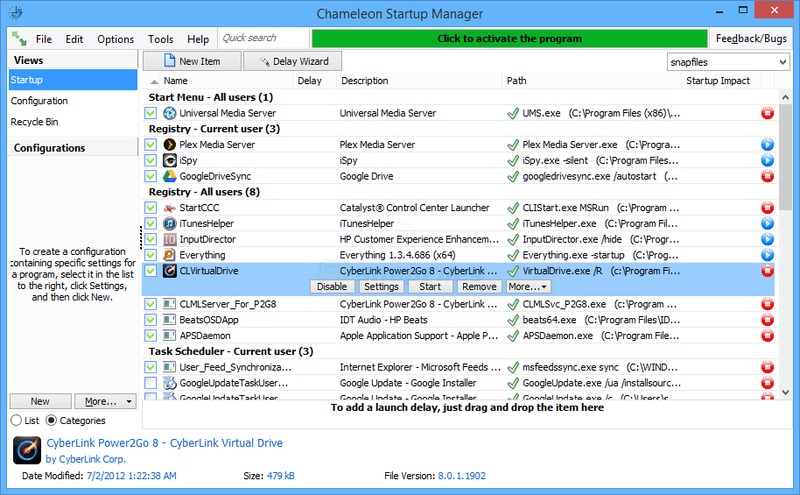 Chameleon Startup Manager скриншот