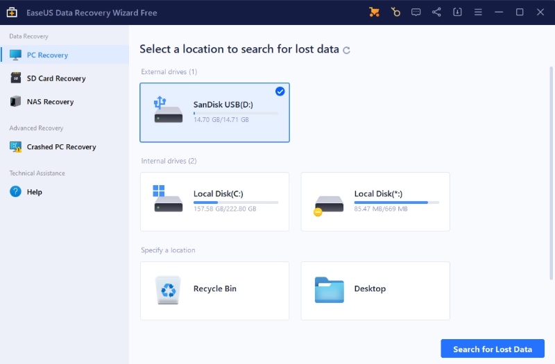 Скриншот EaseUS Data Recovery Wizard