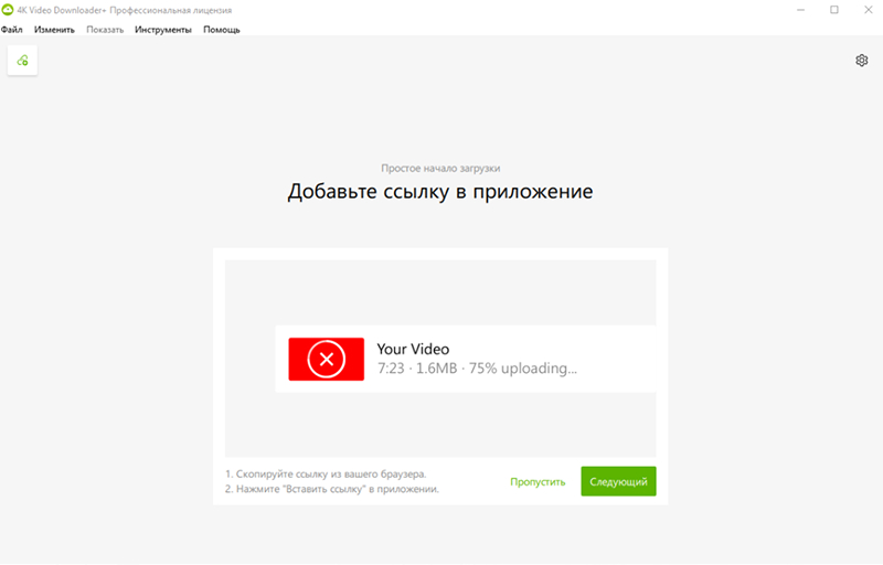 интерфейс загрузчика 4K Video Downloader