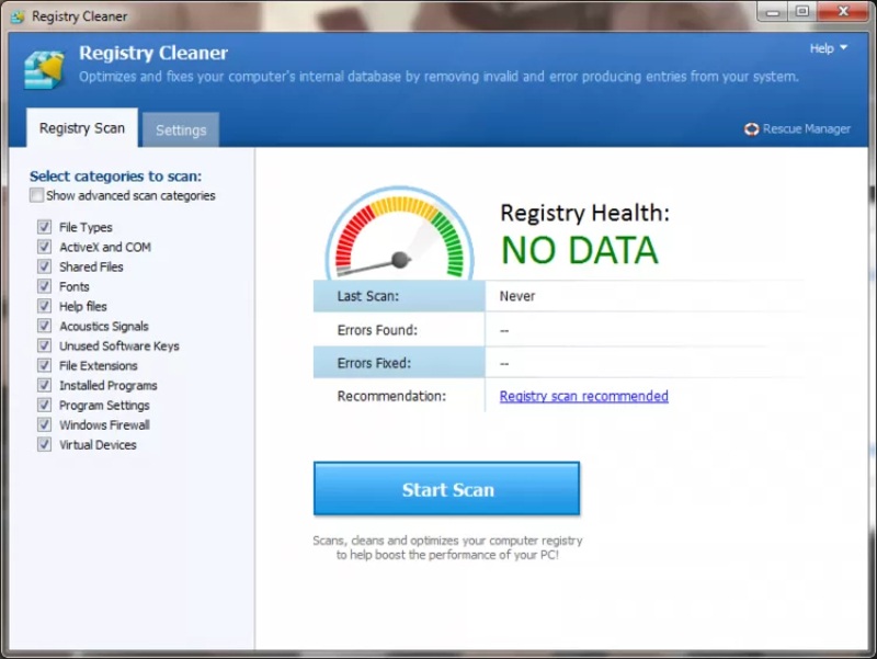 интерфейс Pointstone Registry Cleaner