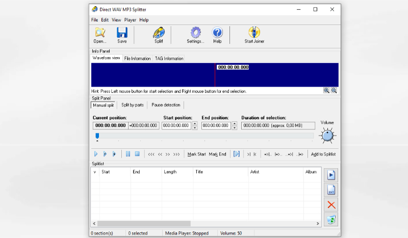 Скриншот Direct WAV MP3 Splitter