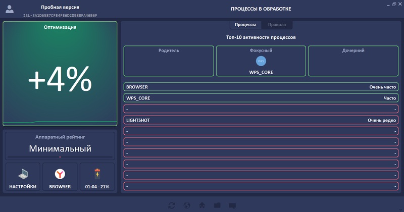 Интерфейс WPS Performance Station